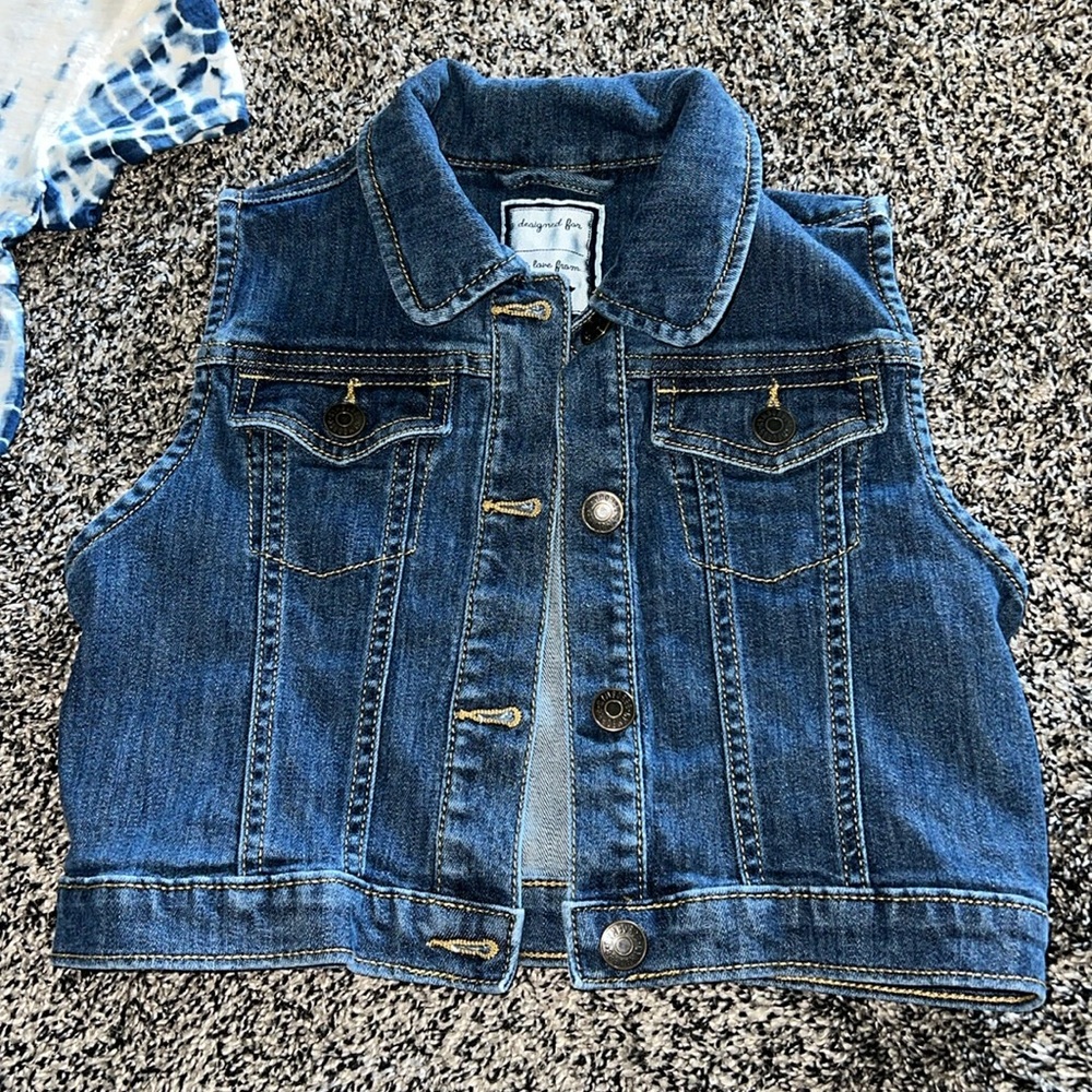 Girls 7/8 bundle tie dye dress•denim vest•grey top - Picture 4 of 7